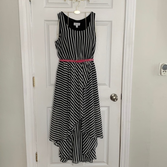 Elle Black & White Striped Hi-Low Dress Size L #167 - Picture 1 of 9